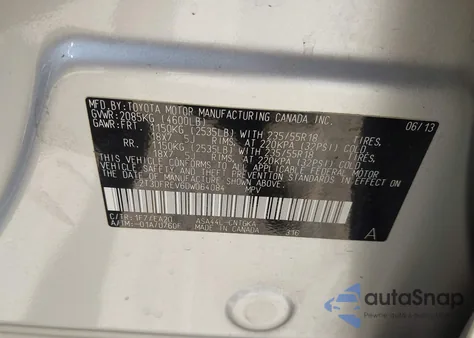 2013 Toyota Rav4 Limited из США, поврежденный, VIN 2T3DFREV6DW064084